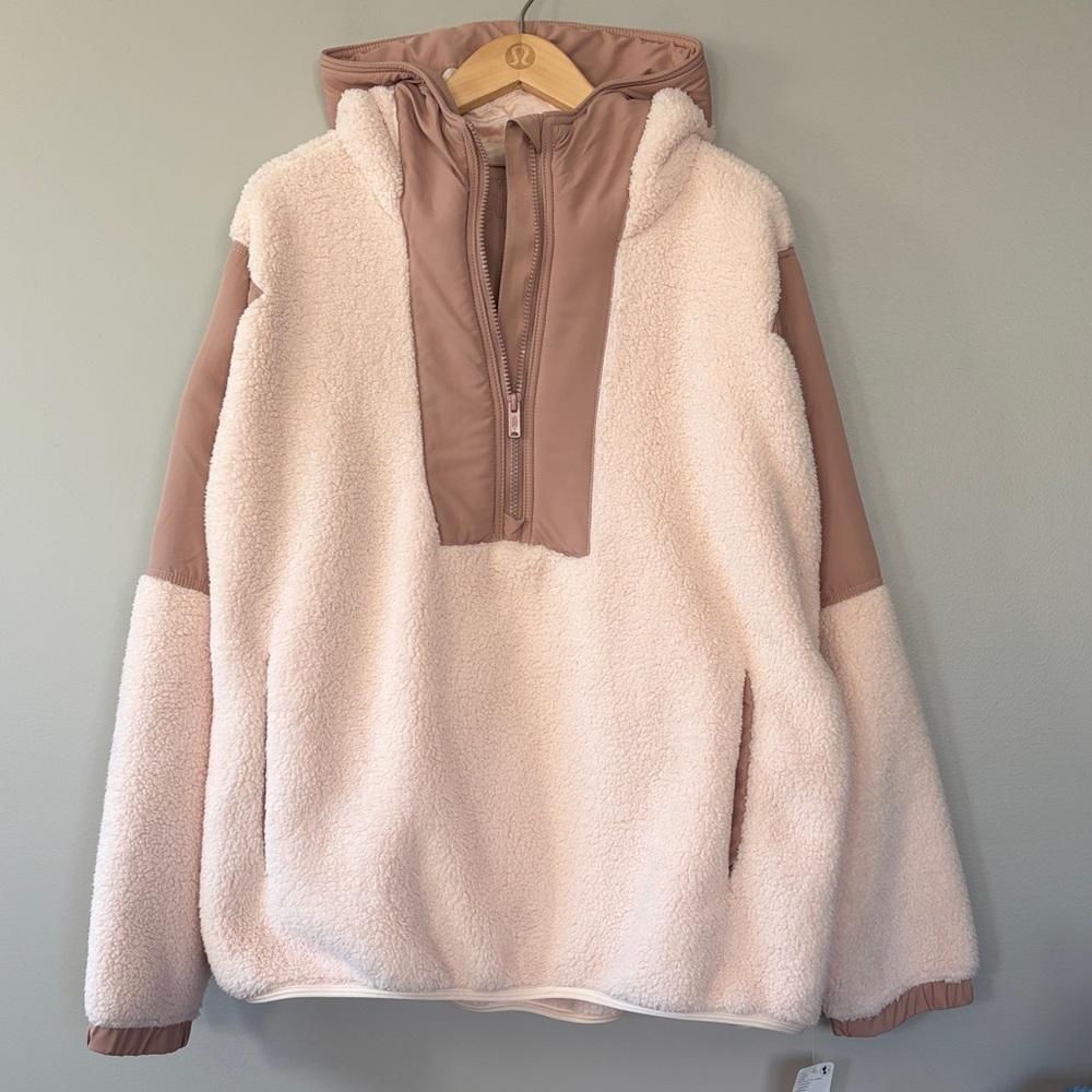 Free People Teddy Fleece Sherpa Hooded Pullover Jacket Size XL‎ Vanilla Chai